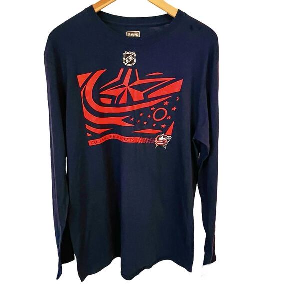 NHL Fanatics Columbus Blue Jackets Long Sleeve T-Shirt Men’s Large Navy Red NWT - Picture 1 of 9